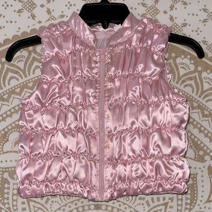 “KIDS HEADQUARTERS” GIRLS PINK ZIP-UP PUFFER VEST WITH BOWS & RHINESTONES SIZE 5